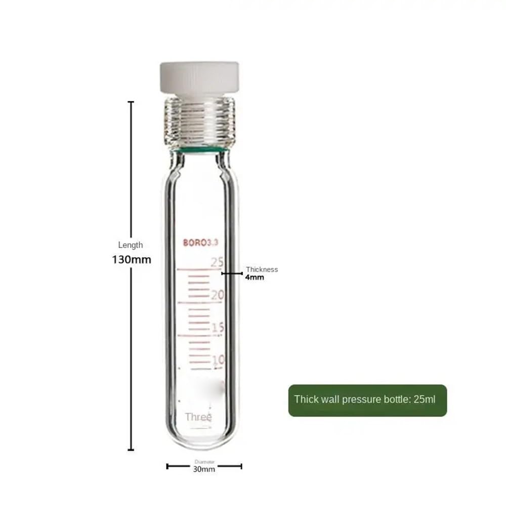 Cristalería de Laboratorio Botella de presión de pared gruesa Botella de presión de tornillo Tubo de presión de vidrio Tubo de reacción de PTFE(25ML)