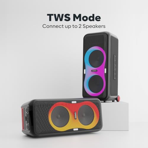 Image of GOVO Goloud 970 | 300W USB Portable Party Speaker with Powerful Pro Sound | Vibrant Dynamic Light Show | Illuminated Control Panel | Guitar & Mic - Input (Black)
