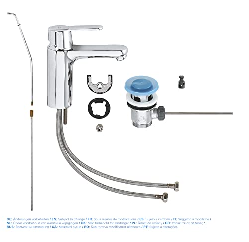 GROHE Get, Waschtischarmatur, wassersparend (Wasserhahn für das Bad, Badarmatur mit Zugstangen-Ablauf, 16cm hoch, langlebige Oberfläche, einfache Installation am Waschbecken), chrom, 23454000