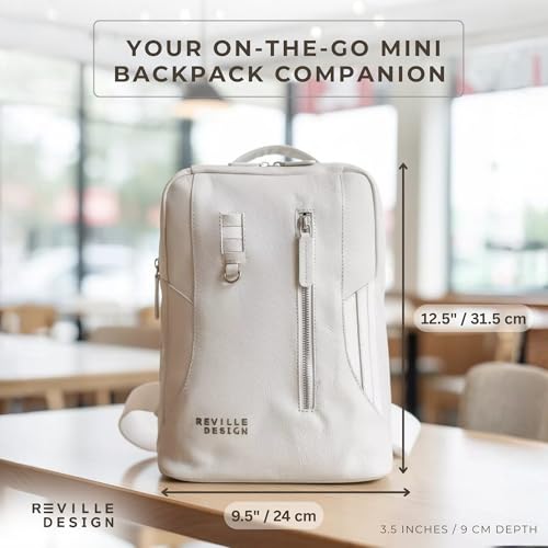 Full Grain Leather Backpack – Water-Resistant, Padded Laptop Compartment, Adjustable Straps, 16L Capacity, Slim Design, Leather Backpack for Men and Women - Cloud White - Image 4