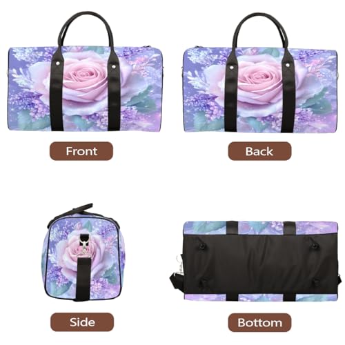 Rose Gypsophila Flower Travel Duffel Bag Sports Tote Gym Bag Waterproof Tear-Resistant Carry On Overnight Bag Foldable Weekender Bag for Gym Travel Getaway Beach Sports3