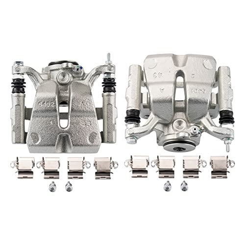 Image of TRQ Rear Driver and Passenger Side Brake Caliper Set Caliper Brackets Hardware Compatible with 2014-20 Jeep Cherokee with 320mm Diameter Rear Rotors