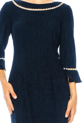 Image of Women's Midi Dress with Pearl Trim and 3 /4 Length Bell Sleeves