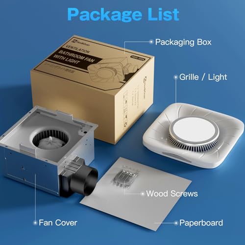 Image of Hon&Guan Bathroom Exhaust Fan with Light, 111 CFM Ventilation Fan wih 900 LM LED Light for Home, 45 Watts & 1.5 Sones
