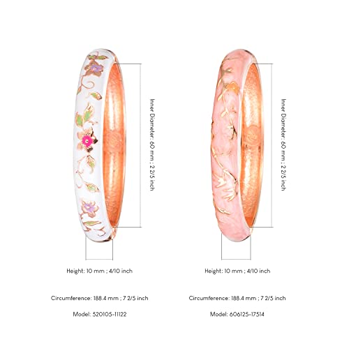 Ujoy Elegant Bracelet Gold Plated Enameled Jewelry Spring Hinge Metal Cuff Cloisonne Bangles Set Gift Box Packed 55A117 White Pink #TOP3