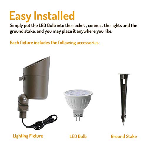 Lumina 4W Led Landscape Lights Cast-Aluminum Waterproof Outdoor Low Voltage Spotlights For Walls Trees Flags Light With Warm White 4W Mr16 Led Bulb And Abs Ground Stake Bronze Sfl0101-Bzled6 (6Pk) #TOP1