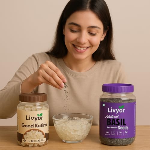 Image of Livyor Gond Katira and Basil Seeds Combo Pack 200g x 2 | Sabja Assorted Seeds & Nuts (2 x 200 g)