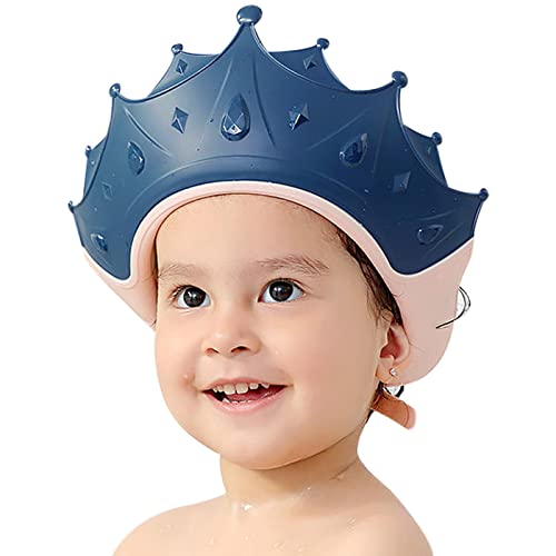 FUNUPUP Gorro Ducha para Niños y Bebés, Sombrero Baño Ajustable, Visera Impermeable, Protege Ojos y Orejas (Azul)