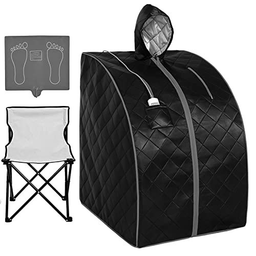 ZONEMEL Portable Infrared Sauna, One Person Sauna Home Spa Hood Tent, Including Upgraded Chair, Heating Foot Pad, L 27.6’’ x W 31.5’’ x H 37.8’’