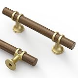 Asidrama 10 Pack 3 Inch(76mm) Wood and Gold Cabinet pulls Kitchen Cabinet Handles, Cabinet Pulls Kitchen Cabinet Hardware for Cupboard Drawer Pulls