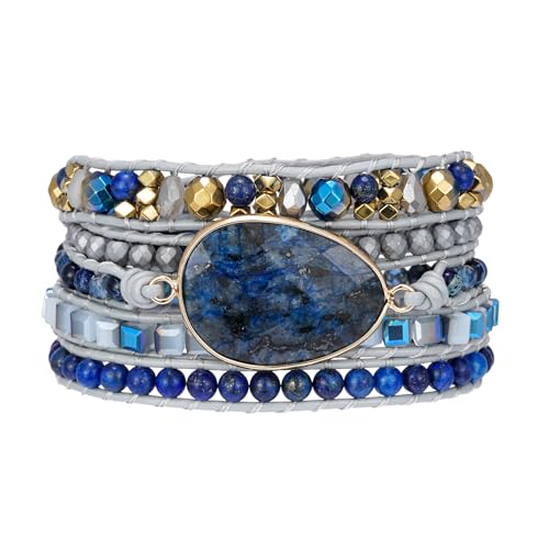 Image of Plumiss Women Boho Handmade Natural Stone Crystal Leather Bead Wrap Bracelets Collection