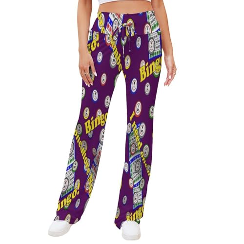 Bingo Dots Purple Women's High Waist Print Wide Leg Pants Summer Casual Long Drawstring Wide Leg Palazzo Pant