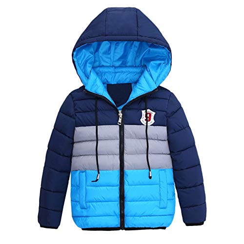 Kehen Kids Little Girl Boy Autumn Winter Hooded Trench Coat Toddler Warm Zipper Down Jacket Outerwear Light Blue 5T
