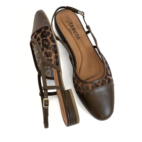 LUMINOSA Women’s Slingback Flats– Leopard Mesh with Brown Round Toe2