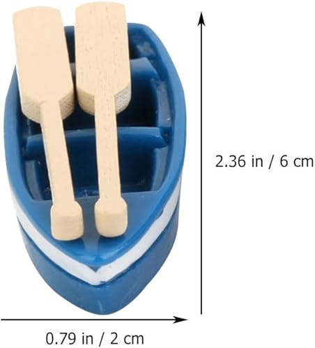 Miniatura 4 de SEWACC 15 juegos de mini botes de remos en miniatura de madera azul, pequeñas figuras de bote de remos de resina, botes de canoa, micro paisaje para