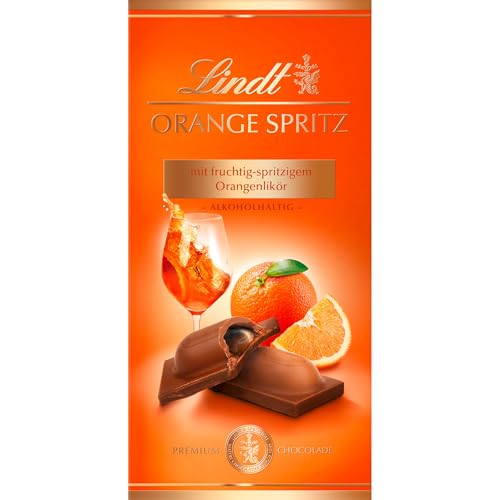 Lindt Schokolade | Alkohol Orange Spritz Tafel | 100g | feine Vollmilch-Schokolade mit einer exklusiven Füllung aus fruchtig-spritzigem Orangenlikör | Schokoladen-Tafel