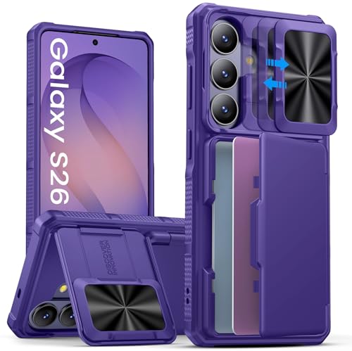 Image of SSLOTSCASE for Samsung Galaxy S26 Case with Card Holder & Camera Cover Stand & Slide Lens Cover & Wallet, Multi-Functional Stylish Men Women Sturdy Shockproof Phone Case Cover for Galaxy S26, Violet