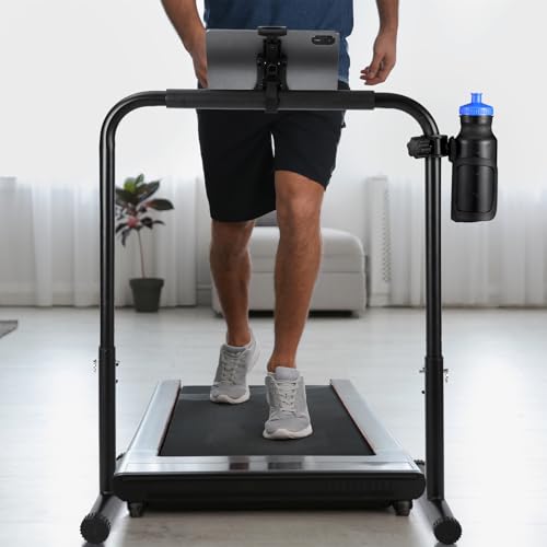 Leinuosen Large Handle Bar for Walking Treadmill Pad Only with Phone Holder and Cup Holder Adjustable Handrail Height from 30.7 to 39.37 Inch Comfortable Grip Stainless Steel Frame Overbold Stable
