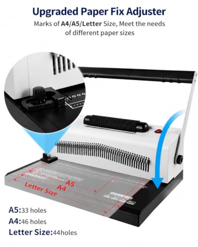 Image of MAKEASY Spiral Coil Binding Machine with 46 Fully Disengaging Pins - 4:1 Pitch - Electric Coil Inserter - Adjustable Side Margin, Comes with Free 1 Box Coil Spines & Plier, 20 Sheet Punch Capacity