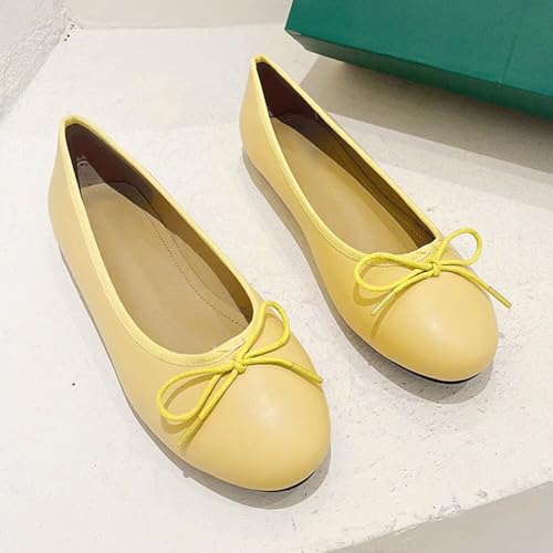 SAILING LU Women's PU Leather Bow Knot Round Toe Ballet Flats Dressy Comfor Flat Shoes Slip-on Loafers Elegant Working Shoes2