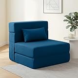 Sofá-cama Suyols dobrável com travesseiros, poltrona conversível em sofá e colchão, com espuma viscoelástica para sala/dormitório/quarto/escritório/apartamento/mezanino, solteiro 28, azul-marinho