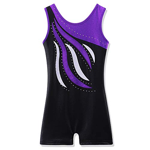 BAOHULU Leotard for Toddler Girls Gymnastics Shorts Sparkle Embroidery Tank Biketards One Piece B165_BlackPurple_140
