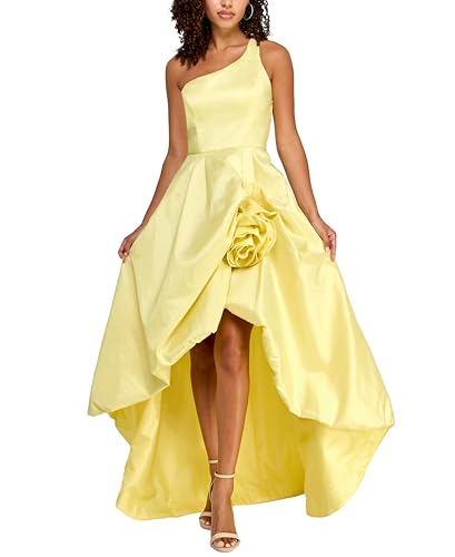 Women's One Shoulder Taffeta High Low Rosette Gown