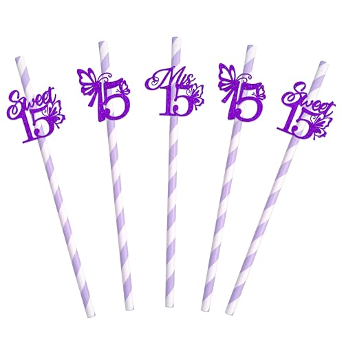 24 pitillos de papel decorativos para fiesta 15 años miniatura 1