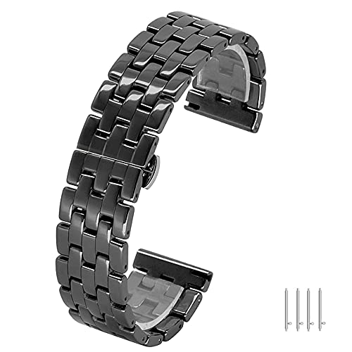 Kai Tian Pulsera de cerámica de 20mm y 22mm, rápida publicación de pulseras para hombres y mujeres, cierre de mariposa cónico, negro y blanco Cover