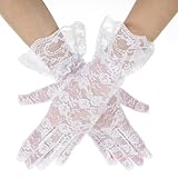 Tyqour White Lace Gloves Women, Lace Gloves Women Tea Party, Elegant Opera Gloves Sheer Gloves for Weddings...