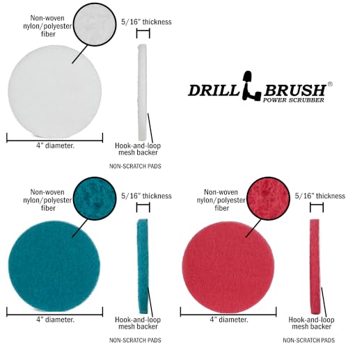 Image of Drillbrush Drill Brush Attachments for Cleaning Shower, Tile, Grout | Kitchen, Sink, Pots, Pans, Air Fryer, Pool, Boats & More - Interior Car Detailing Drill Brush Set - Scrubbing Pads for Drills