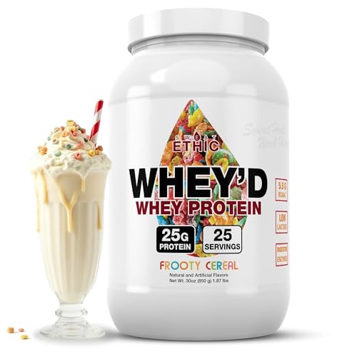Image of Sweat Ethic Whey'd Protein Powder, 25 G Whey Protein Blend with Concentrate (30 Ounce, Frooty Cereal)