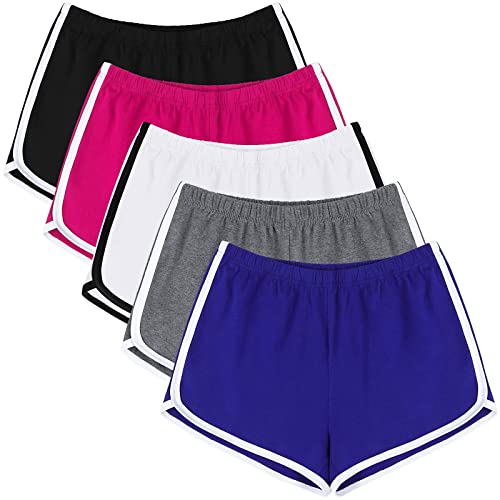 Image of URATOT 5 Pack Women's Cotton Yoga Dance Short Pants Sport Shorts Summer Athletic Cycling Hiking Sports Shorts