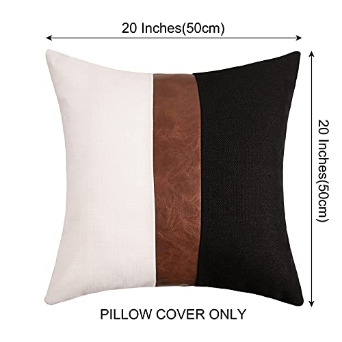 Merrycolor Thick Black Linen Farmhouse Square Throw Pillow Cover Black Brown Color Block Decorative Linen Faux Leather Ticking Stripe Cushion Pillowcase Modern Sofa Couch Pillow Cover 20X20 Inches #TOP4