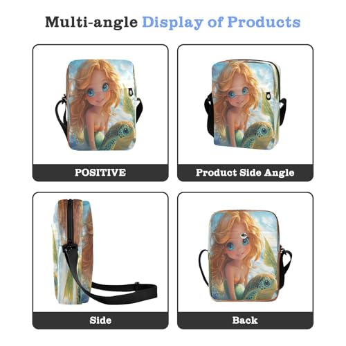 Crossbody Bag Mermaid Princess Turtle Messenger Bag for Women Men Purse Shoulder Bag Satchel Bag with Adjustable Strap 214B88004