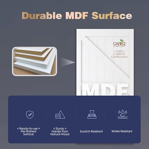 Image of 36 inch x 84 inch White Primed Sliding Barn Door with Hardware Kit Included | MDF Doors Covered with Water-Resistant Surface, Pre-Drilled Holes Easy Assembly, H-Frame