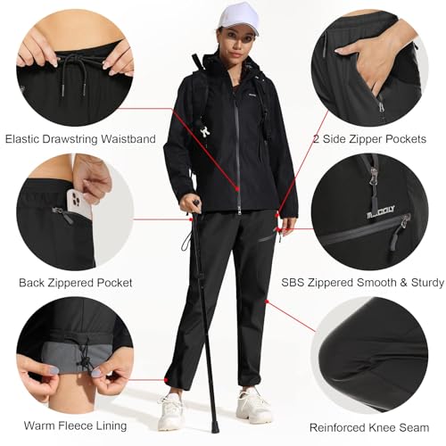 MOCOLY Damen Trekkinghose Thermo Skihose Winter Fleece Gefütterte Softshell Wanderhose Wasserdicht Warm Outdoor Hose Schneehose Langlaufhose Jagdhose Funktionshose Arbeitshose Schwarz XL