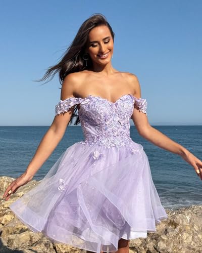 3D Butterfly Laces Homecoming Dresses 2025 Glitter Off Shoulder Graduation Dress2