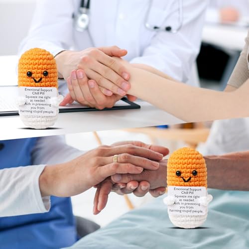 Image of Cute Orange Pill Crochet,Handmade Capsule Knitted with Inspirational Card, CNA Nurse Appreciation Keepsake for Nurses,Doctors, Pharmacists, RN, LPN, Office Decor & Party Favor