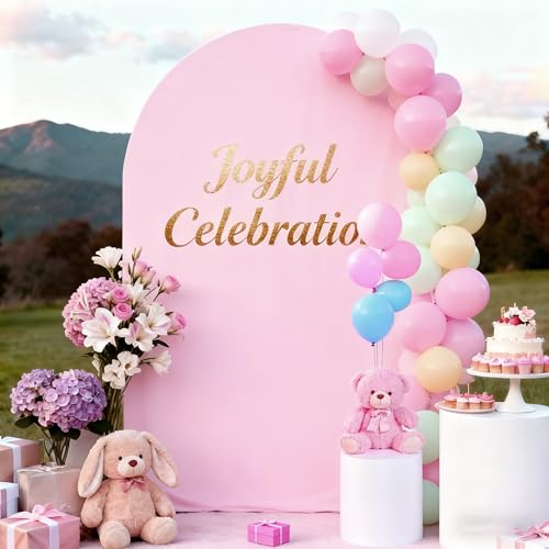 Image of 7.2FT Baby Pink Arch Cover,Spandex Fitted Wedding Arch Stand Covers Round Top Chiara Backdrop Cover for Birthday Party Ceremony Banquet Decoration