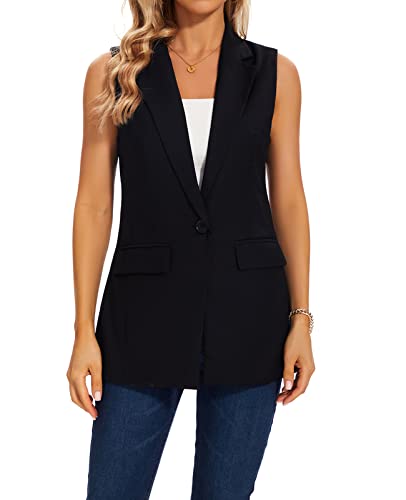 Mintlimit Women's Sleeveless Open Front Blazers Vest Casual Button Front Vest Blazer Jacket With Pockets (Black, Size 2Xl) #TOP4