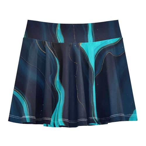 Dark Blue Marble Ripple Girls Athletic Skorts Flowy Golf Tennis Skirts with Shorts & Pocket