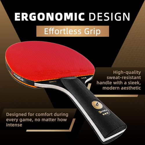 Tischtennis Set, 2 Tischtennisschläger Profi, 3 Tischtennis Bälle und Tragetasche, Ping Pang Set Ideal für Anfänger, Familien und Profis – Ansicht 4
