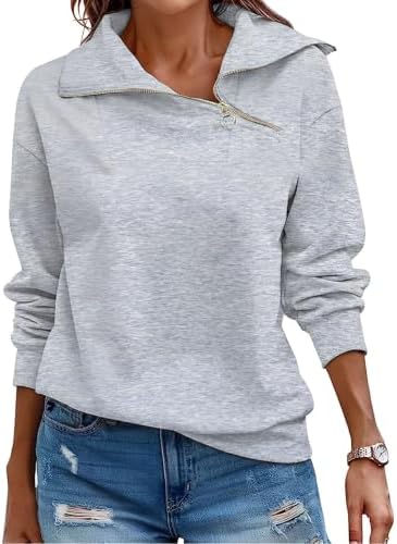Cuptacc Pullover Damen Sweatshirt Herbst Quarter Zip Langarm Oberteile | Herbst,Winter,Quarter Zip,Stehkragen,Rollkragen,Casual,Elegant,Lässig,Schicke,Loose,Einfarbig,Baisc,Modisch