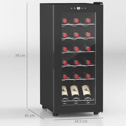 HOMCOM Nevera Vinos 18 Botellas 50L Vinoteca con Luz LED Interior Pantalla LED Táctil Digital Control de Temperatura Puerta de Vidrio Anti-UV y 5 Estantes de Metal Negro - imagen 7
