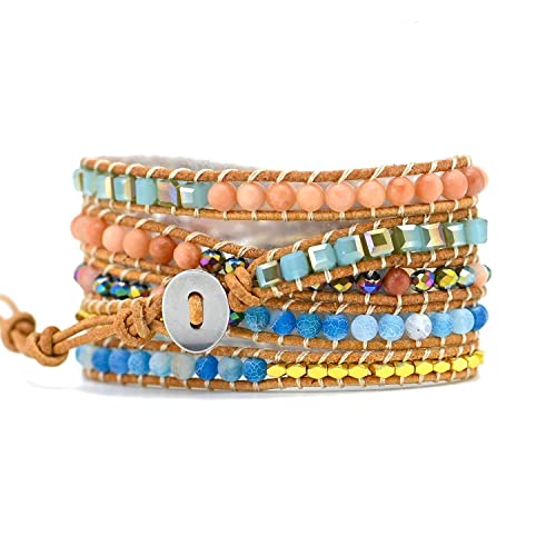 Teepollo Handmade Jasper Turquoise Amethyst Boho Wrap Bracelets For Women-Healing Natural Stone Beads Crystal Bohemian Bracelets Collection For Women Girl #TOP1