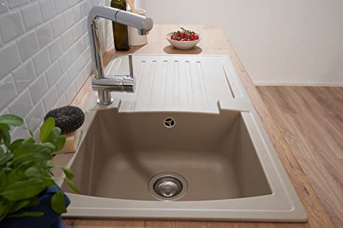 Respekta Boston Mineralitespüle in Sandbeige / 1 Becken Einbauspüle in 86 x 50 cm/Spülbecken geeignet für Unterschränke ab 45 cm Breite