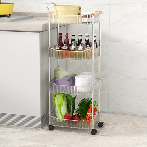Carrito de almacenamiento de acrílico transparente con ruedas bloqueables, estantes móviles de 4 niveles para cocina, baño y estudio - Estante rodante versátil