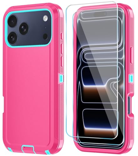 ouyncase Compitable with iPhone 17 Pro Max Case with HD Screen Protector, [2 in 1 ] Heavy Duty Protection Phone Case for iPhone 17 Pro Max 6.9" (PinkSkyBlue)