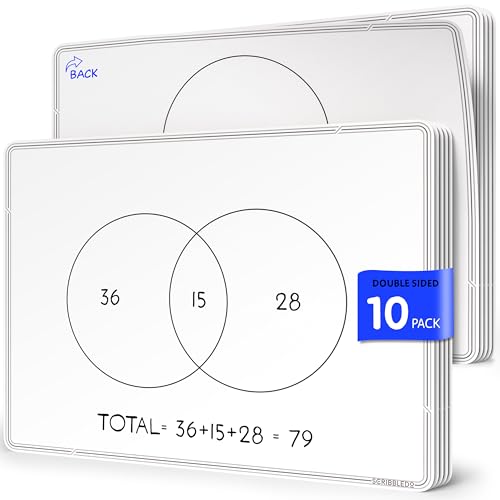 SCRIBBLEDO Venn Diagram Chart Math Practice 9”x12” Small White Board Dry Erase Sheets Math Manipulatives 1st 2nd 3rd 4th 5th Grade Math Supplies Teacher Students Classroom Pack 10 Sheets
